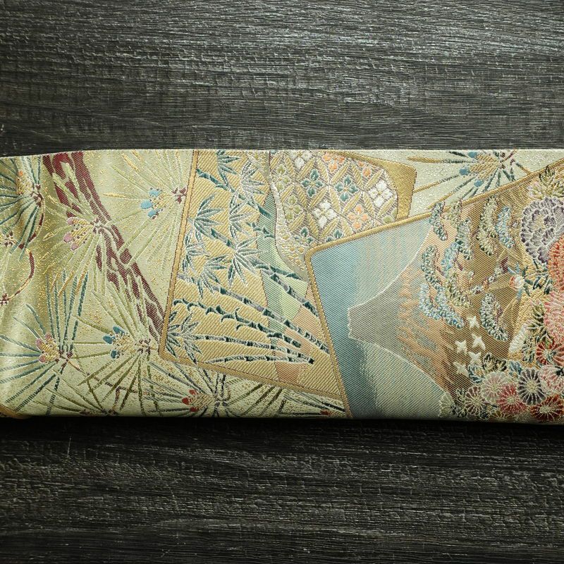 袋帯 六通柄 美品 フォーマル用 正絹 木の葉・植物柄 リサイクル帯 帯 入学式 卒業式 結婚式 七五三 パーティー お宮参り 上品 松 緑・うぐいす色_画像15
