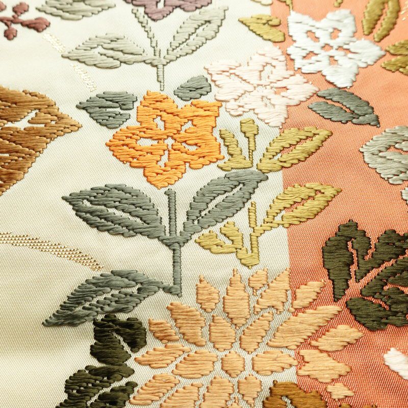 袋帯 六通柄 フォーマル用 正絹 花柄 リサイクル帯 帯 箔 入学式 卒業式 結婚式 パーティー 多色使い_画像6