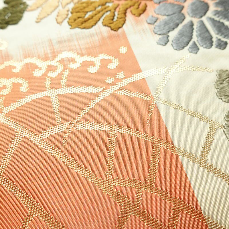 袋帯 六通柄 フォーマル用 正絹 花柄 リサイクル帯 帯 箔 入学式 卒業式 結婚式 パーティー 多色使い_画像7