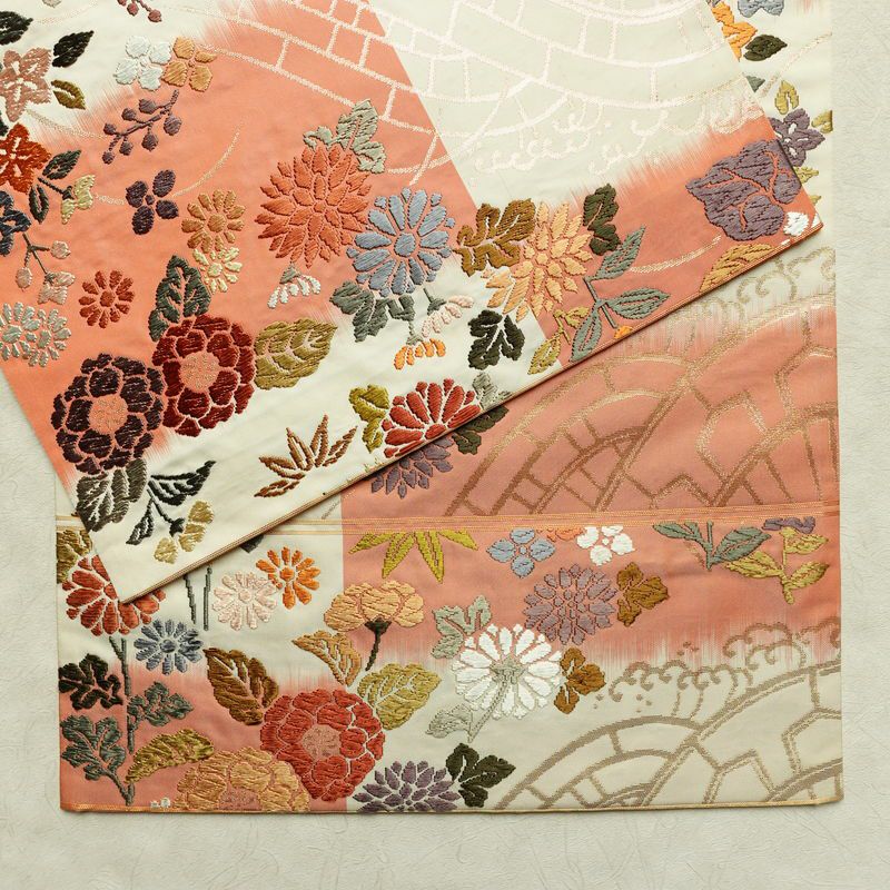 袋帯 六通柄 フォーマル用 正絹 花柄 リサイクル帯 帯 箔 入学式 卒業式 結婚式 パーティー 多色使い_画像14