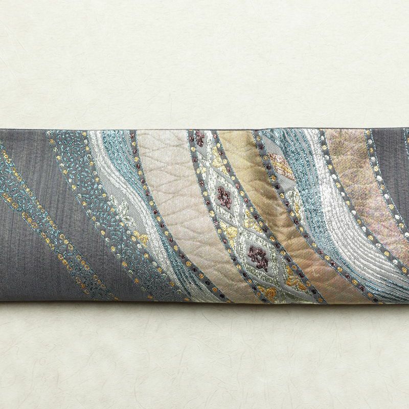 袋帯 六通柄 良品 北村進 西陣織 証紙あり フォーマル用 正絹 幾何学柄・抽象柄 箔 金糸 銀糸 パーティー 華やか 紫・藤色_画像13