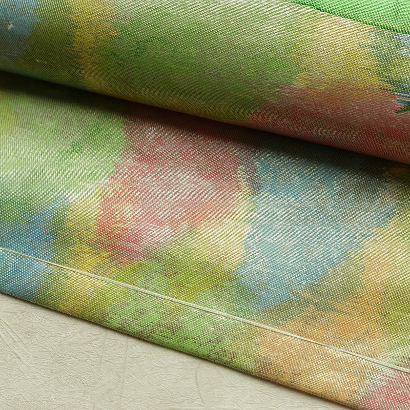 名古屋帯 太鼓柄 正絹 花柄 名古屋仕立て なごや帯 リサイクル帯 帯 箔 緑・うぐいす色_画像8