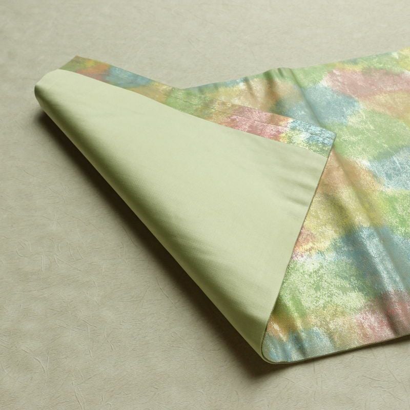 名古屋帯 太鼓柄 正絹 花柄 名古屋仕立て なごや帯 リサイクル帯 帯 箔 緑・うぐいす色_画像10