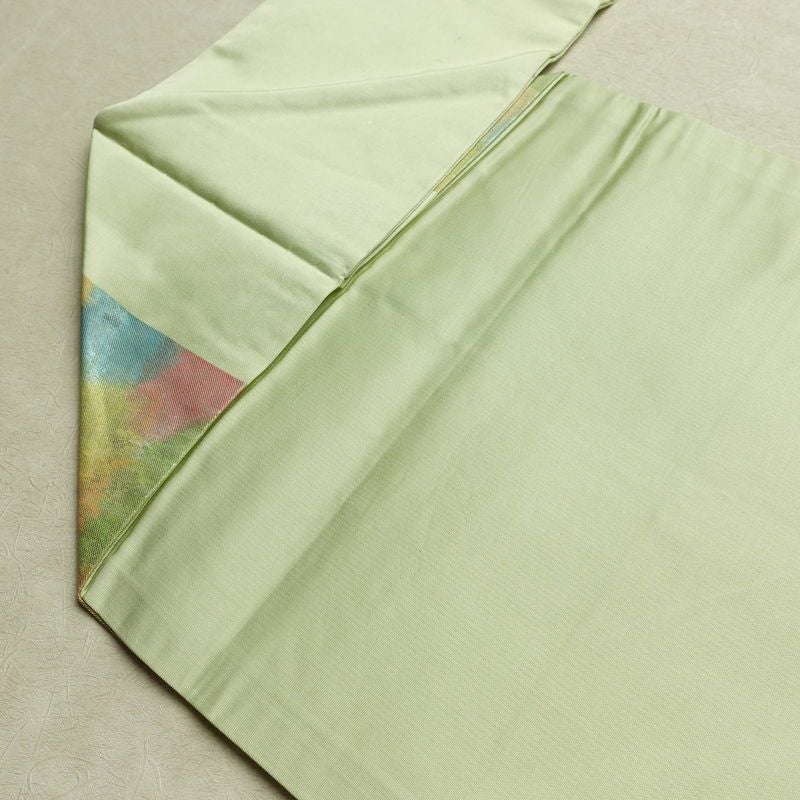 名古屋帯 太鼓柄 正絹 花柄 名古屋仕立て なごや帯 リサイクル帯 帯 箔 緑・うぐいす色_画像19