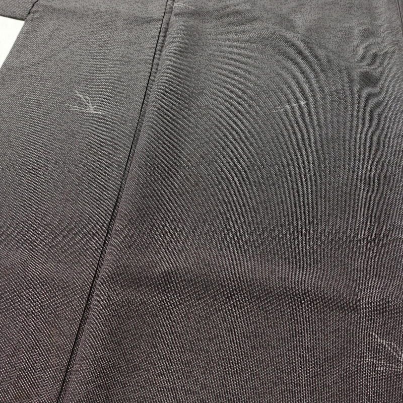 単衣 紬 バチ衿仕立て 正絹 木の葉・植物柄 単衣仕立て 身丈156cm 裄丈63.5cm リサイクル着物 着物 薄物 グレー_画像5