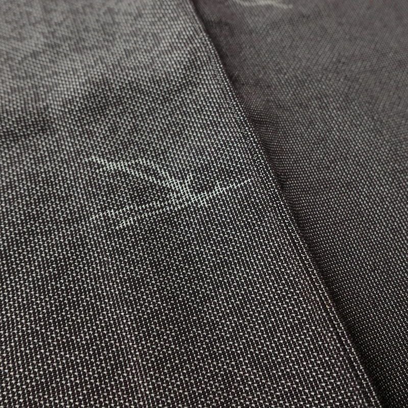 単衣 紬 バチ衿仕立て 正絹 木の葉・植物柄 単衣仕立て 身丈156cm 裄丈63.5cm リサイクル着物 着物 薄物 グレー_画像9