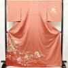 付け下げ 良品 綸子 一つ紋付き トールサイズ 正絹 花柄 袷仕立て 身丈169cm 裄丈68cm リサイクル着物 着物 箔 金彩 入学式 卒業式 結婚式 七五三 パーティー お宮参り フォーマル 菊 ピンク_画像1