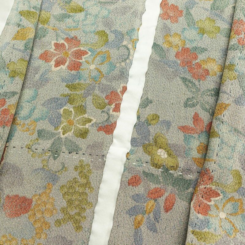 単衣 小紋 良品 縮緬 総柄 正絹 花柄 単衣仕立て 身丈157.5cm 裄丈64cm リサイクル着物 着物 青・紺_画像17