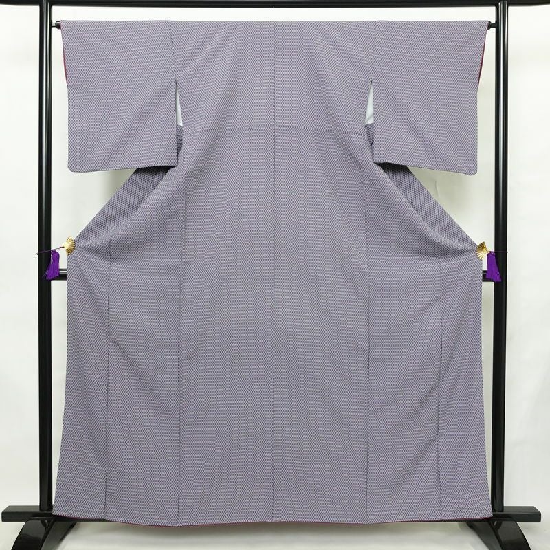 小紋 縮緬 総柄 正絹 古典柄 袷仕立て 身丈160cm 裄丈65.5cm リサイクル着物 着物 紫・藤色_画像1