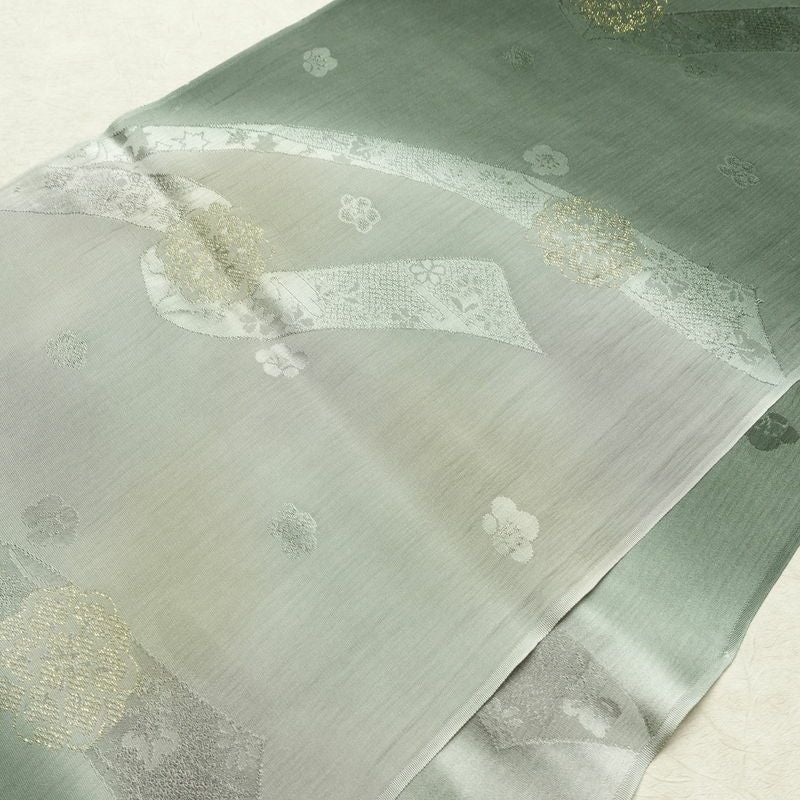 帯揚げ帯締めセット セット品 平組 正絹 古典柄 和装小物 緑・うぐいす色_画像5