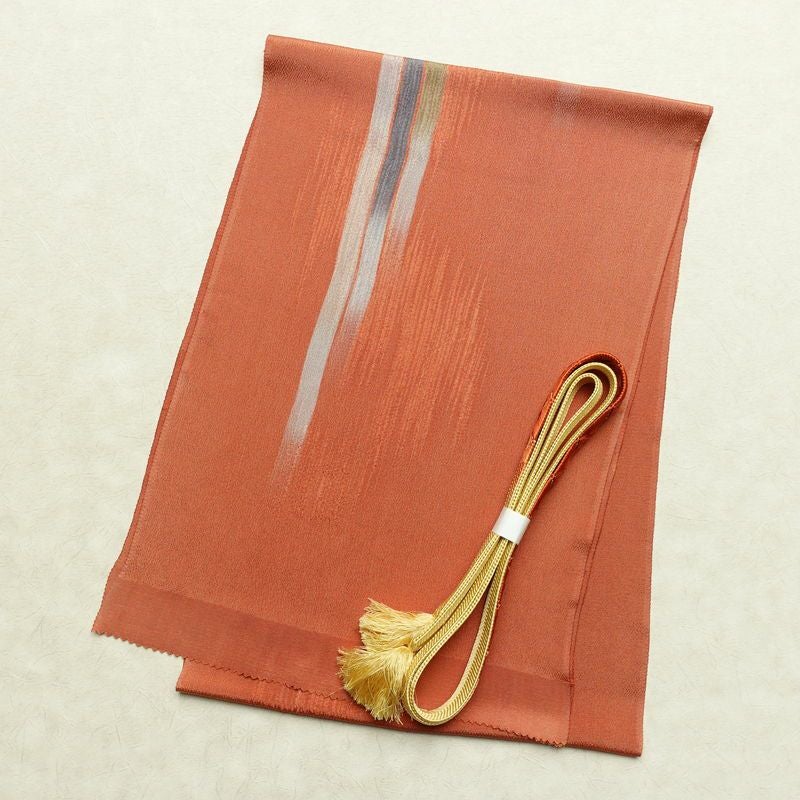 帯揚げ帯締めセット 美品 セット品 縮緬 正絹 幾何学柄・抽象柄 モダン 和装小物 橙_画像1