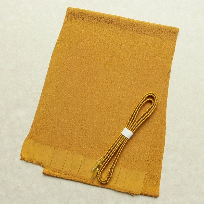 帯揚げ帯締めセット 良品 セット品 縮緬 正絹 無地 シンプル 和装小物 黄・黄土色_画像1
