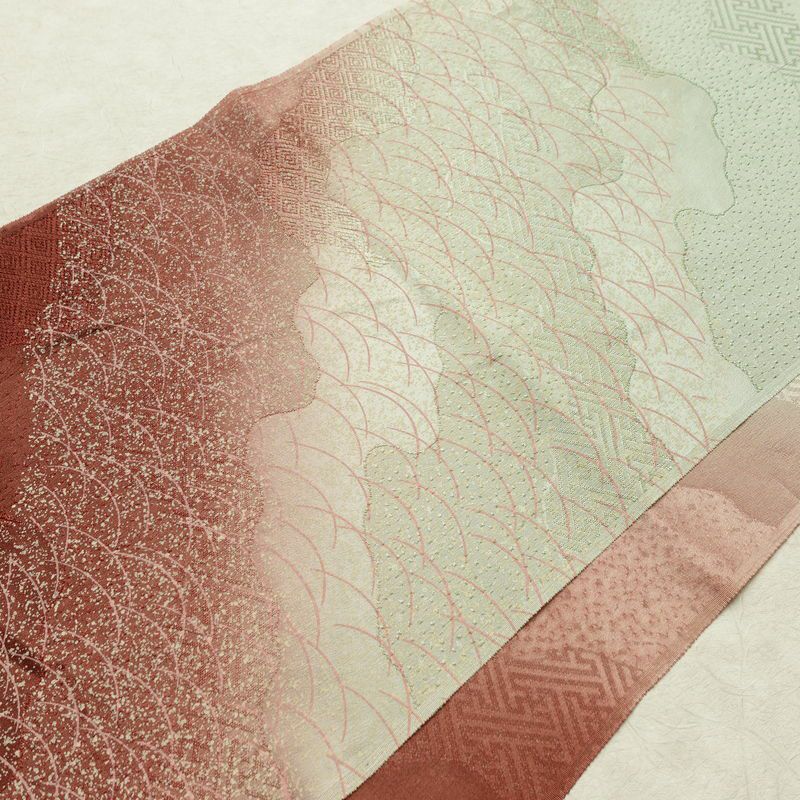 帯揚げ帯締めセット 美品 セット品 平組 正絹 古典柄 フォーマル 和装小物 芝 紗綾形 小豆・エンジ_画像4