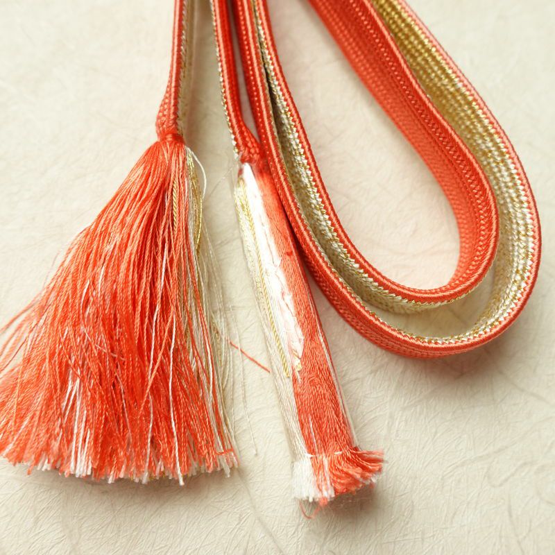 帯揚げ帯締めセット 良品 セット品 平組 正絹 花柄 フォーマル 桜 金糸 綸子 和装小物 ピンク_画像17