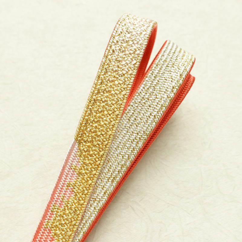帯揚げ帯締めセット 良品 セット品 平組 正絹 花柄 フォーマル 桜 金糸 綸子 和装小物 ピンク_画像19