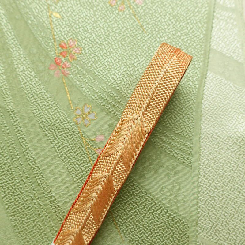 帯揚げ帯締めセット 良品 セット品 平組 正絹 花柄 金彩 フォーマル 桜 緑・うぐいす色_画像2