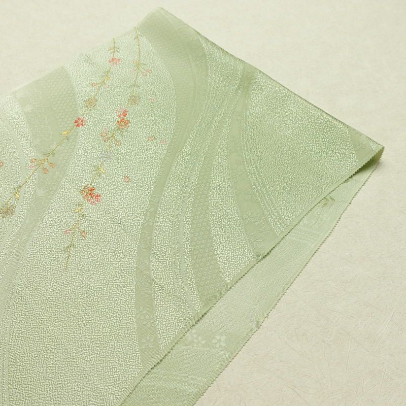 帯揚げ帯締めセット 良品 セット品 平組 正絹 花柄 金彩 フォーマル 桜 緑・うぐいす色_画像3
