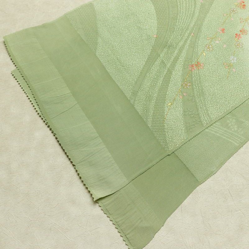 帯揚げ帯締めセット 良品 セット品 平組 正絹 花柄 金彩 フォーマル 桜 緑・うぐいす色_画像5