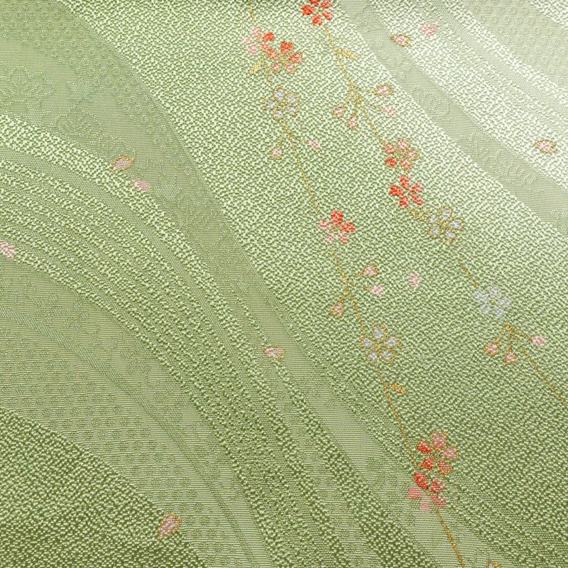 帯揚げ帯締めセット 良品 セット品 平組 正絹 花柄 金彩 フォーマル 桜 緑・うぐいす色_画像8