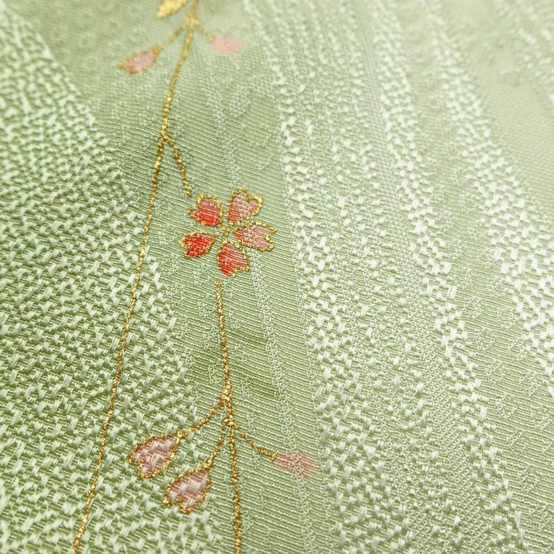 帯揚げ帯締めセット 良品 セット品 平組 正絹 花柄 金彩 フォーマル 桜 緑・うぐいす色_画像10