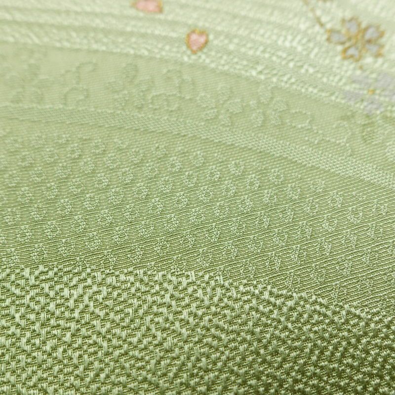 帯揚げ帯締めセット 良品 セット品 平組 正絹 花柄 金彩 フォーマル 桜 緑・うぐいす色_画像11