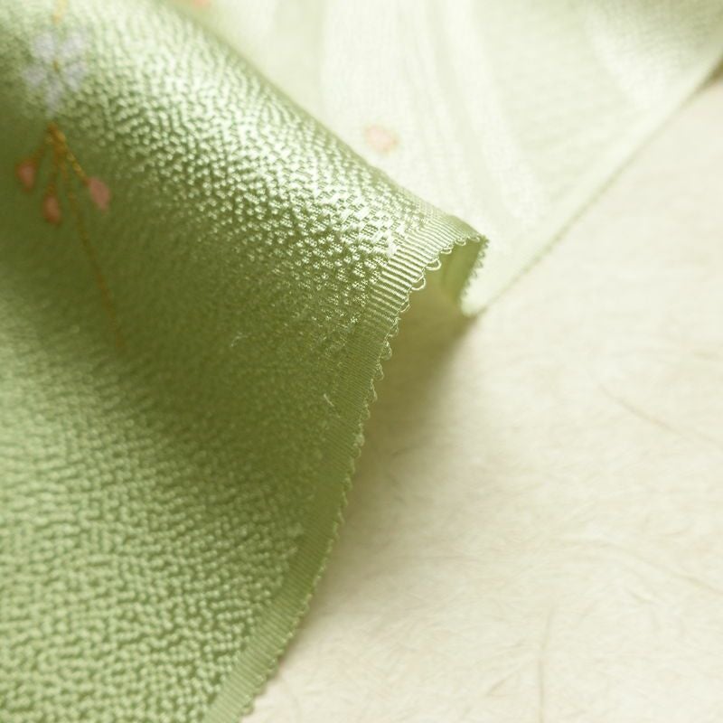 帯揚げ帯締めセット 良品 セット品 平組 正絹 花柄 金彩 フォーマル 桜 緑・うぐいす色_画像12