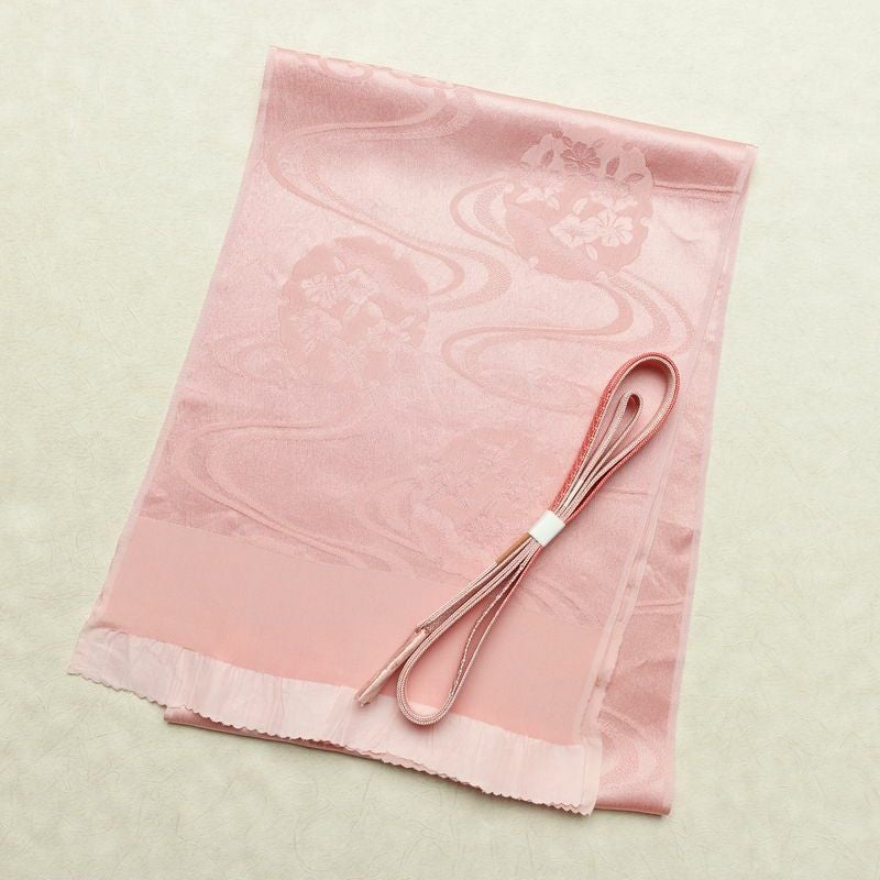 帯揚げ帯締めセット 良品 セット品 平組 正絹 古典柄 和装小物 雪輪 流水 ピンク_画像1