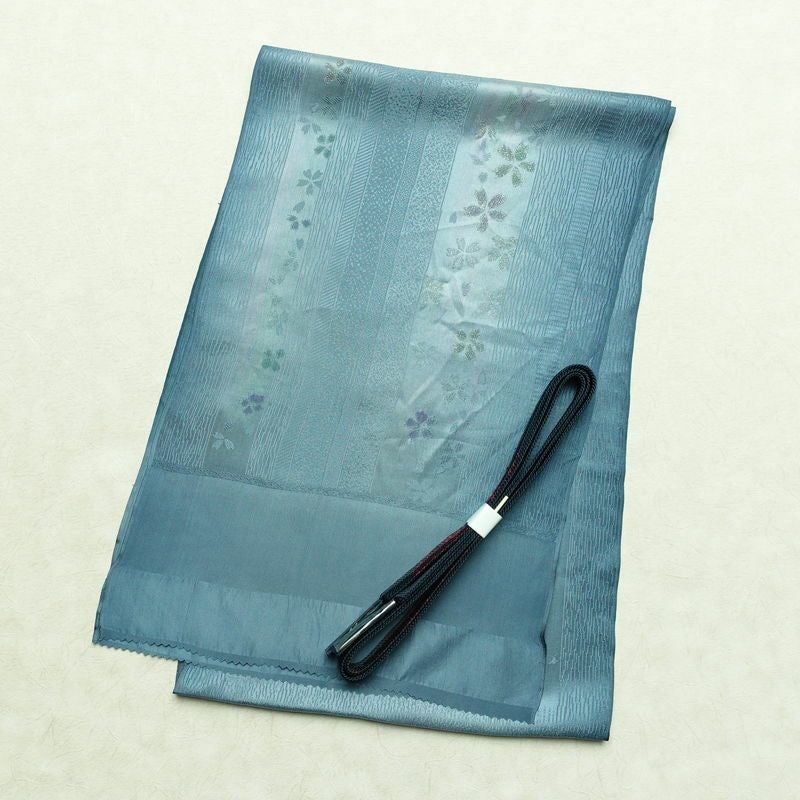 帯揚げ帯締めセット セット品 平組 正絹 花柄 桜 和装小物 青・紺_画像1