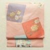 名古屋帯 六通柄 良品 正絹 花柄 名古屋仕立て なごや帯 リサイクル帯 帯 引箔 ピンク_画像1