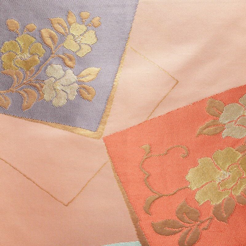 名古屋帯 六通柄 良品 正絹 花柄 名古屋仕立て なごや帯 リサイクル帯 帯 引箔 ピンク_画像2