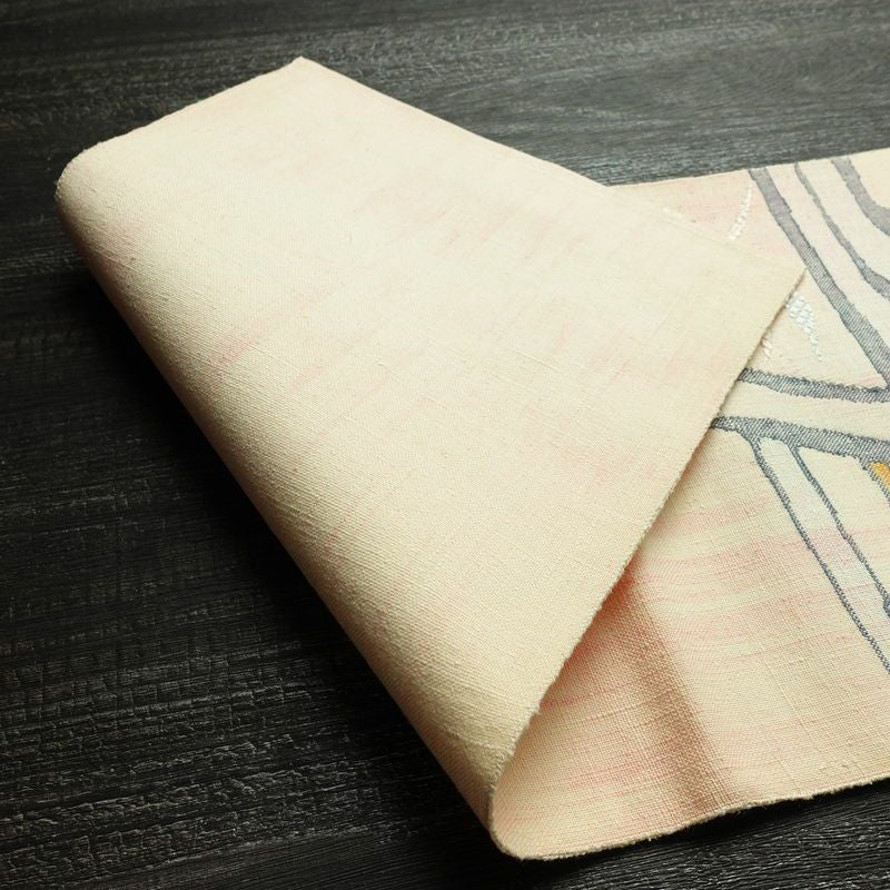 名古屋帯 太鼓柄 正絹 木の葉・植物柄 松葉仕立て なごや帯 リサイクル帯 帯 紬地 ピンク_画像11