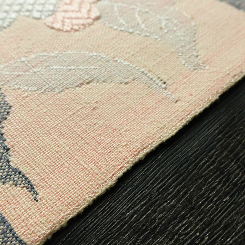 名古屋帯 太鼓柄 正絹 木の葉・植物柄 松葉仕立て なごや帯 リサイクル帯 帯 紬地 ピンク_画像14