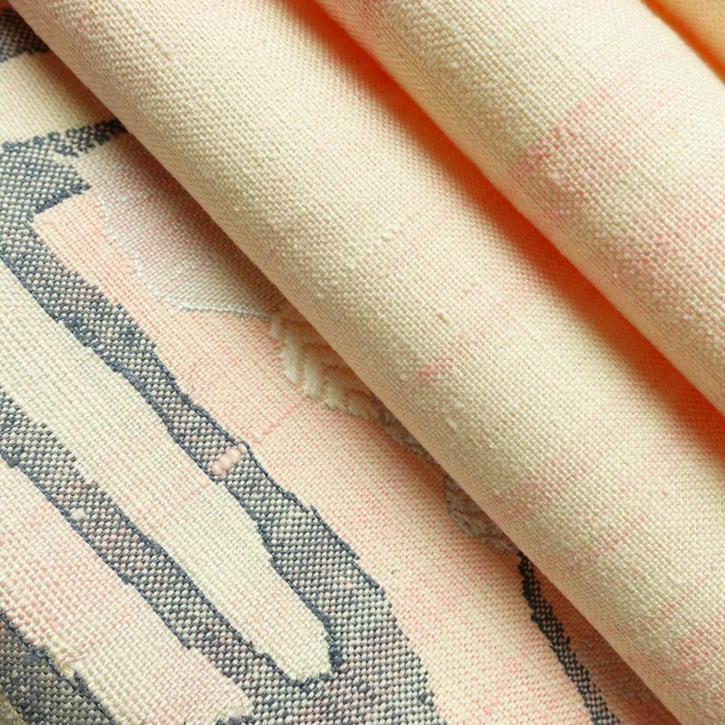 名古屋帯 太鼓柄 正絹 木の葉・植物柄 松葉仕立て なごや帯 リサイクル帯 帯 紬地 ピンク_画像20