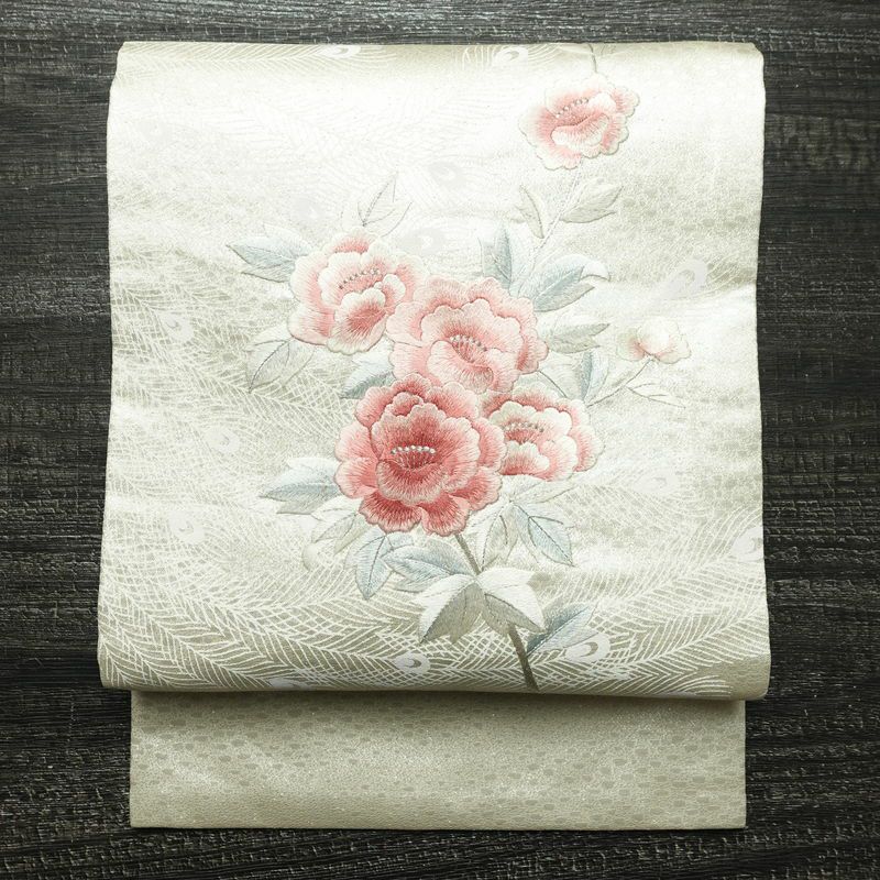 名古屋帯 太鼓柄 正絹 名古屋仕立て なごや帯 リサイクル帯 帯 刺繍 箔 金・銀_画像1