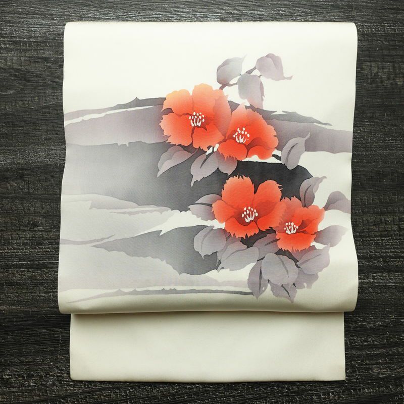 名古屋帯 太鼓柄 良品 正絹 花柄 名古屋仕立て なごや帯 リサイクル帯 帯 シンプル 白_画像1