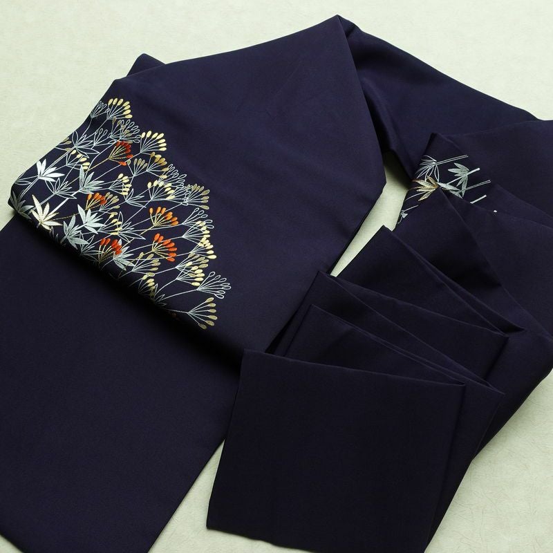 名古屋帯 太鼓柄 金駒刺繍 正絹 木の葉・植物柄 名古屋仕立て なごや帯 リサイクル帯 帯 刺繍 銀彩 紫・藤色_画像17