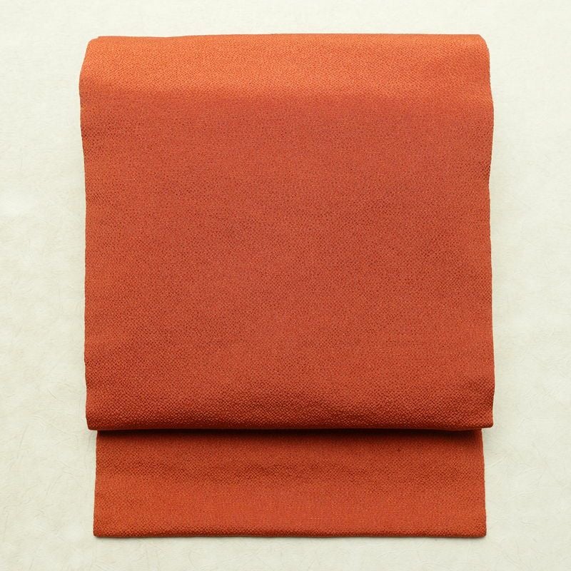 名古屋帯 全通柄 縮緬 正絹 無地 通し仕立て なごや帯 リサイクル帯 帯 シンプル 橙_画像1