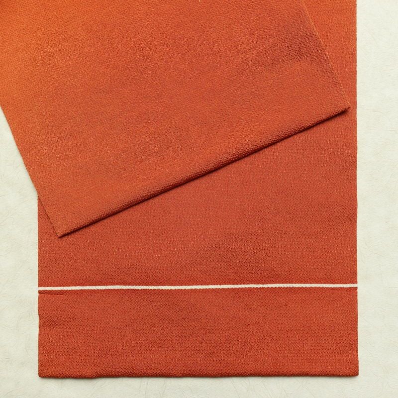 名古屋帯 全通柄 縮緬 正絹 無地 通し仕立て なごや帯 リサイクル帯 帯 シンプル 橙_画像12