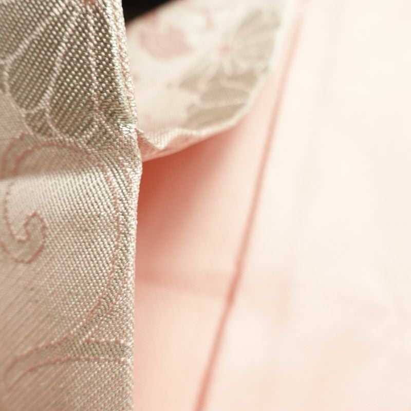 名古屋帯 六通柄 良品 正絹 古典柄 名古屋仕立て なごや帯 リサイクル帯 帯 箔 扇子 ピンク_画像18