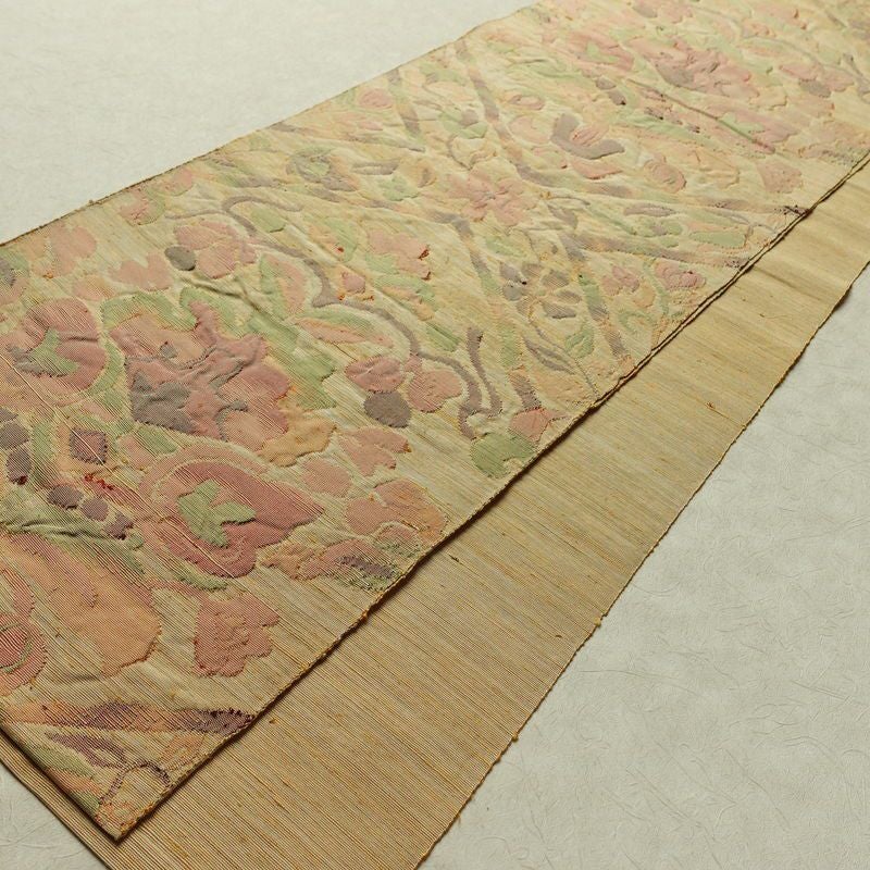 名古屋帯 六通柄 ふくれ織 正絹 花柄 通し仕立て なごや帯 リサイクル帯 帯 クリーム_画像9