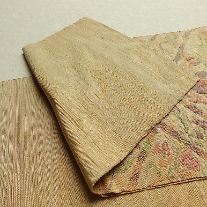 名古屋帯 六通柄 ふくれ織 正絹 花柄 通し仕立て なごや帯 リサイクル帯 帯 クリーム_画像10