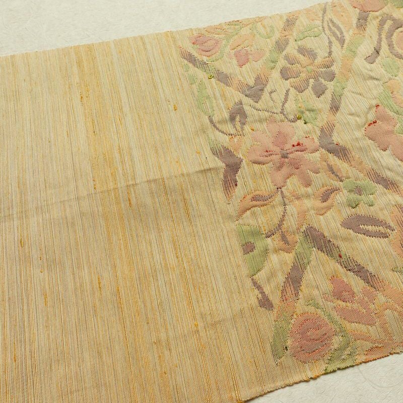 名古屋帯 六通柄 ふくれ織 正絹 花柄 通し仕立て なごや帯 リサイクル帯 帯 クリーム_画像17