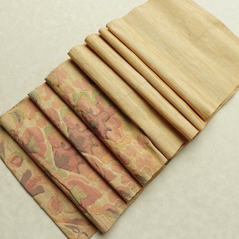名古屋帯 六通柄 ふくれ織 正絹 花柄 通し仕立て なごや帯 リサイクル帯 帯 クリーム_画像19