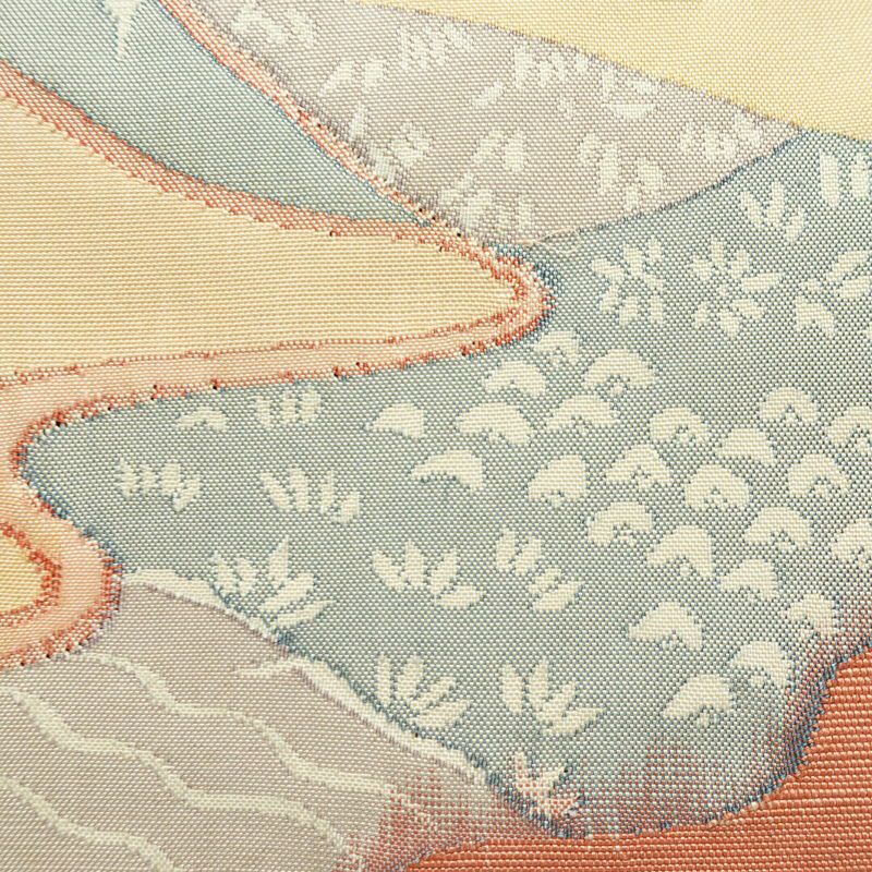 名古屋帯 太鼓柄 良品 正絹 風景柄 通し仕立て なごや帯 リサイクル帯 帯 ピンク_画像4