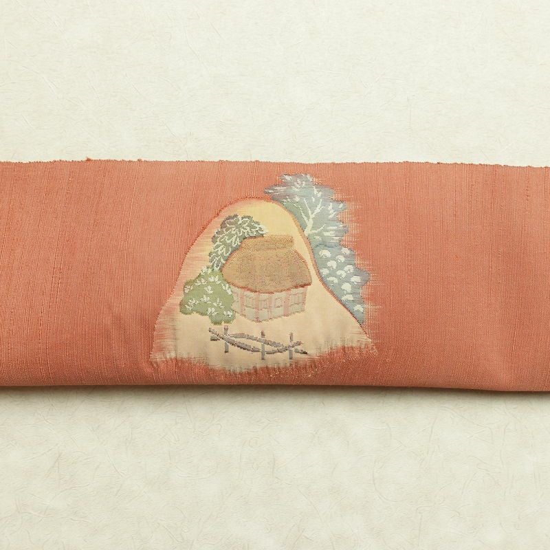 名古屋帯 太鼓柄 良品 正絹 風景柄 通し仕立て なごや帯 リサイクル帯 帯 ピンク_画像14