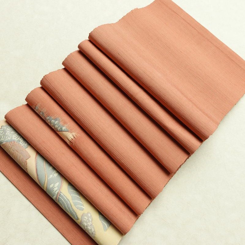 名古屋帯 太鼓柄 良品 正絹 風景柄 通し仕立て なごや帯 リサイクル帯 帯 ピンク_画像17