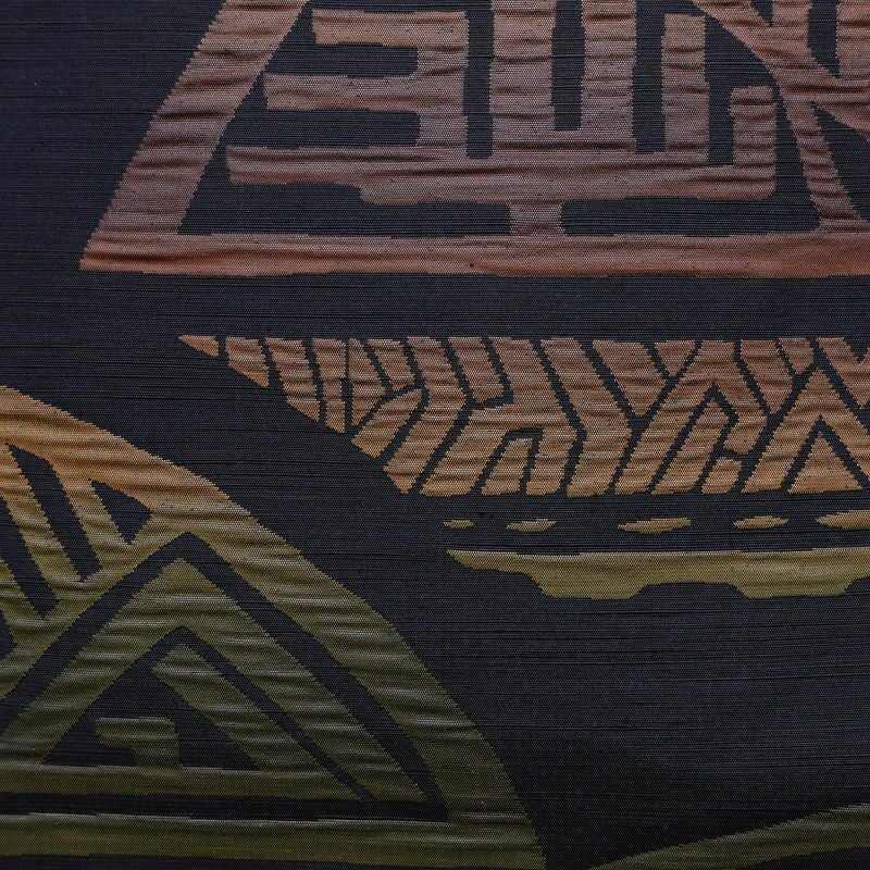 名古屋帯 六通柄 良品 ふくれ織 正絹 幾何学柄・抽象柄 通し仕立て なごや帯 リサイクル帯 帯 モダン 青・紺_画像2