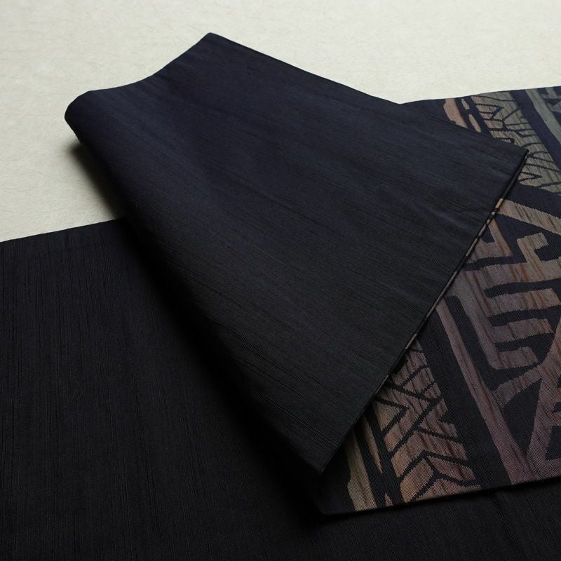 名古屋帯 六通柄 良品 ふくれ織 正絹 幾何学柄・抽象柄 通し仕立て なごや帯 リサイクル帯 帯 モダン 青・紺_画像9