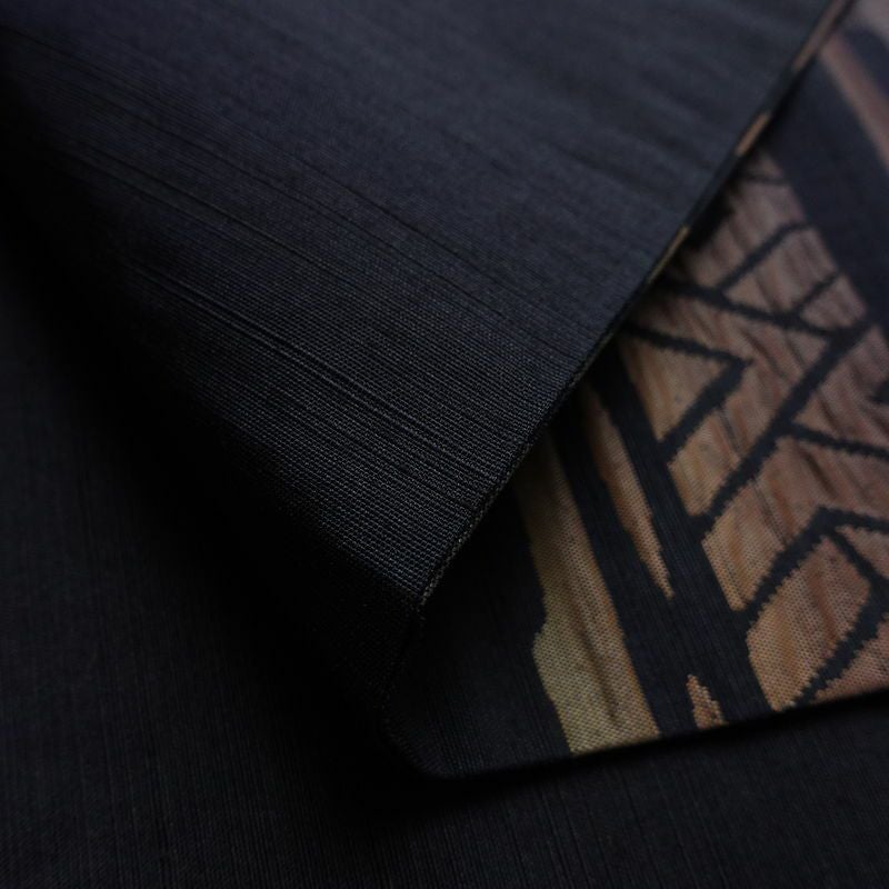 名古屋帯 六通柄 良品 ふくれ織 正絹 幾何学柄・抽象柄 通し仕立て なごや帯 リサイクル帯 帯 モダン 青・紺_画像10