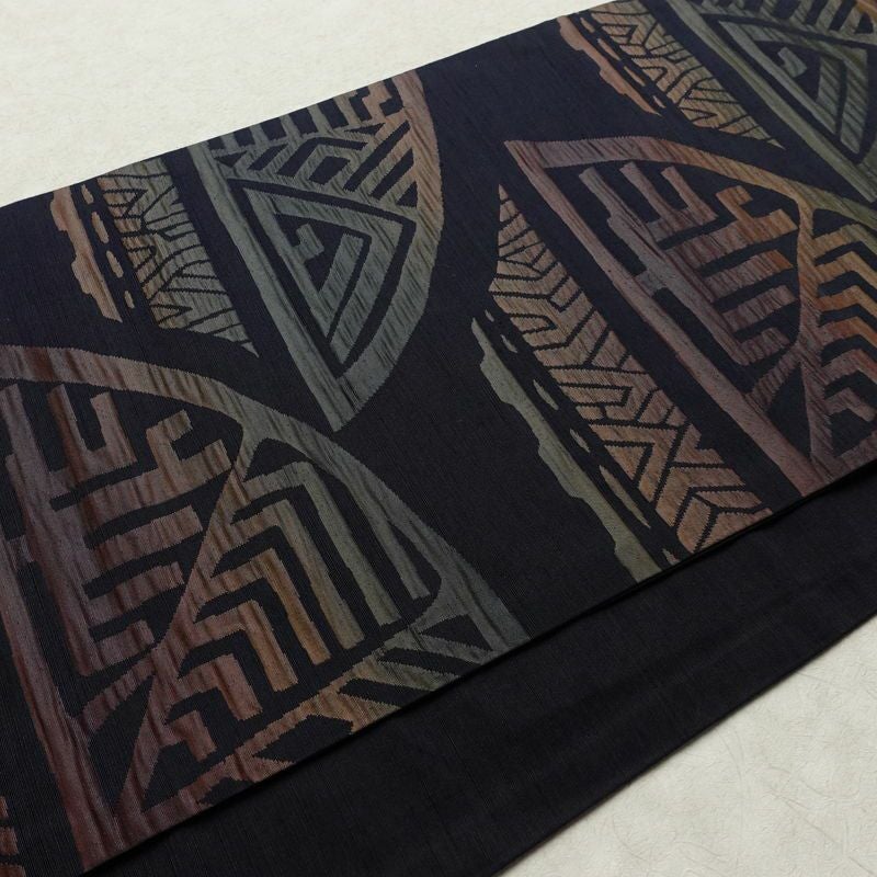 名古屋帯 六通柄 良品 ふくれ織 正絹 幾何学柄・抽象柄 通し仕立て なごや帯 リサイクル帯 帯 モダン 青・紺_画像11